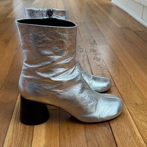 KHAITE Metallic Silver Ankle Boots